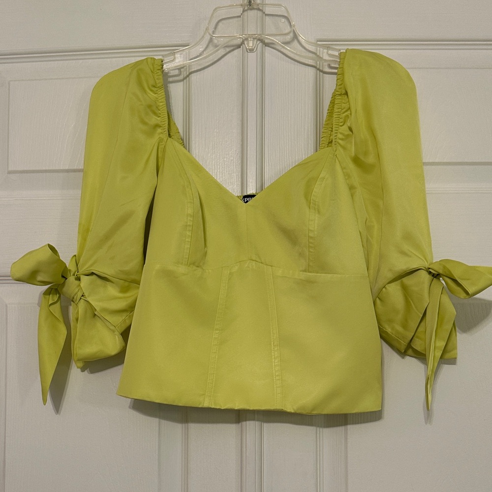 Express Lime Green Blouse with Bow Sleeves